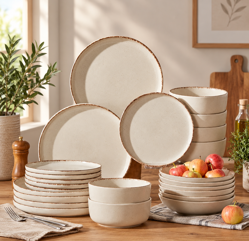 24-delige Beige Keramieken Serviesset