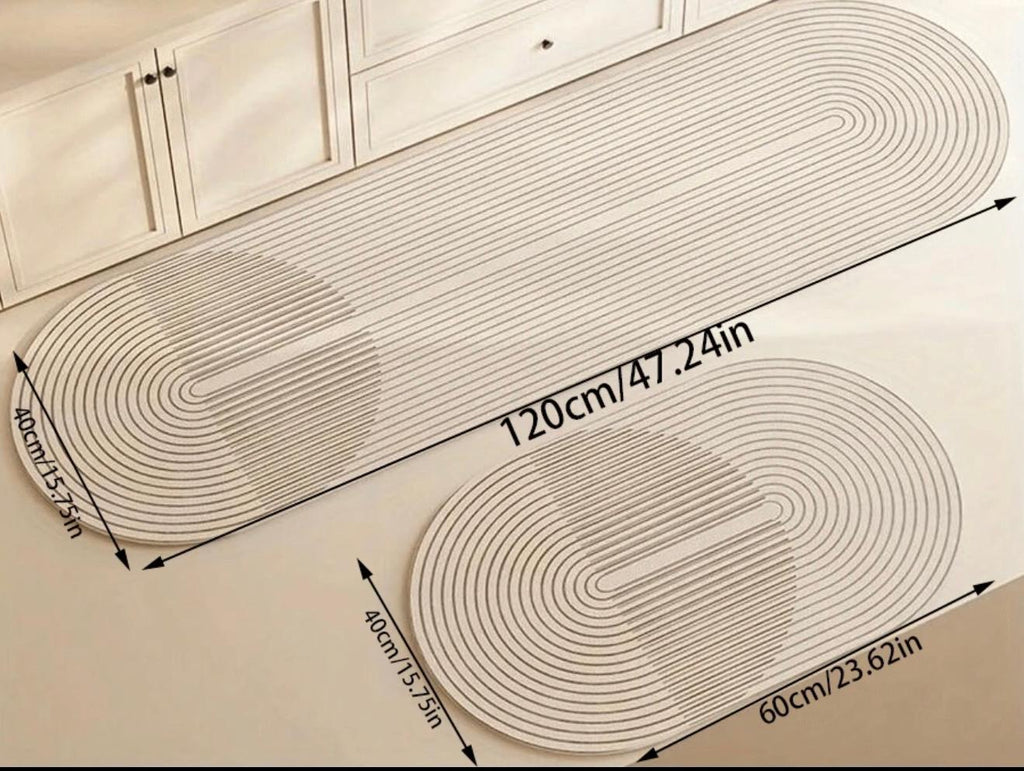 Beige Ovaal Tapijt Set