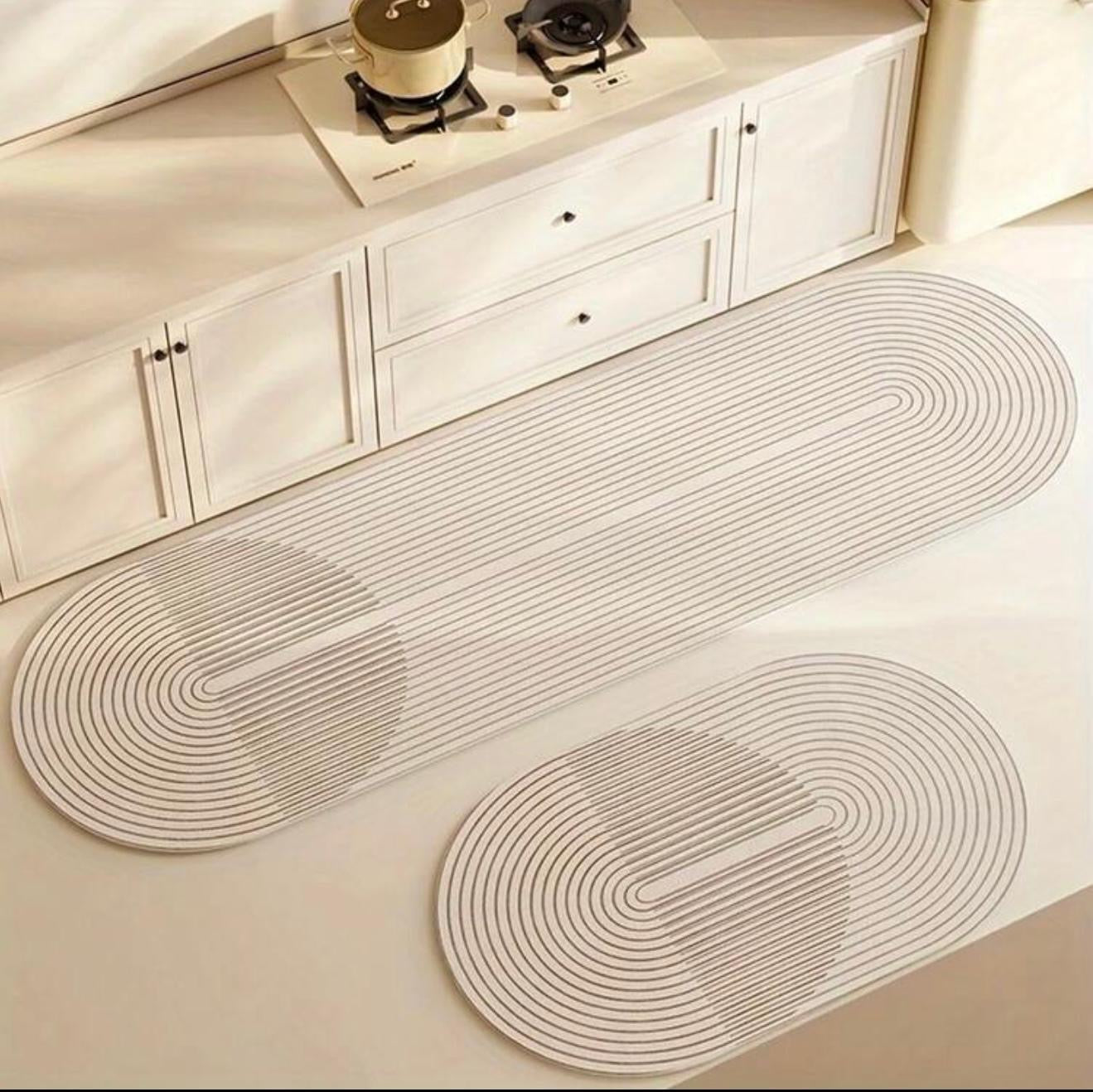 Beige Ovaal Tapijt Set