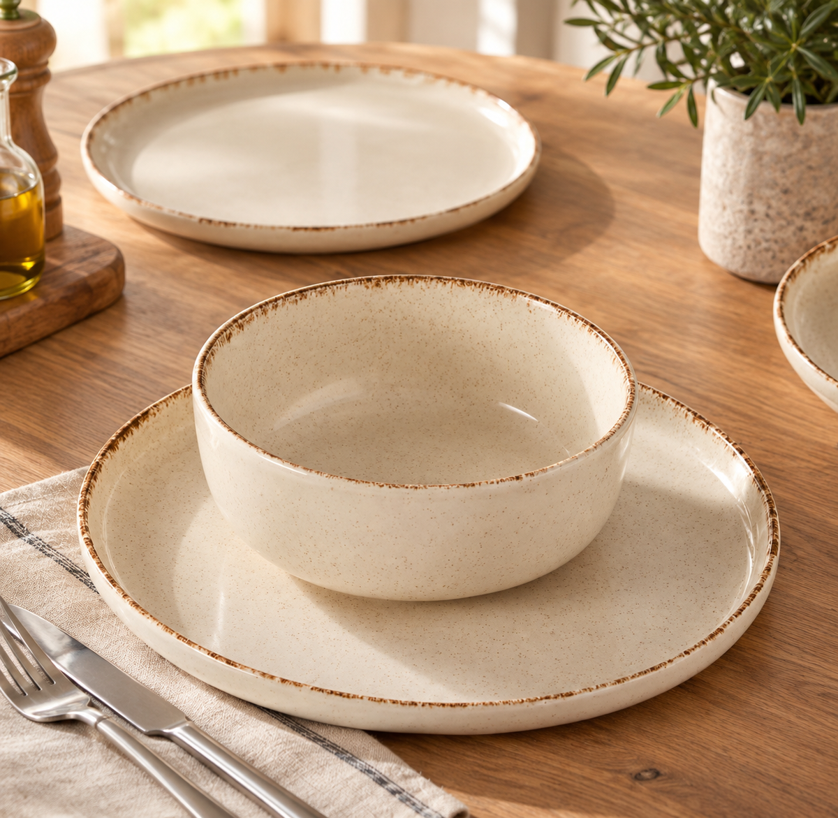 24-delige Beige Keramieken Serviesset